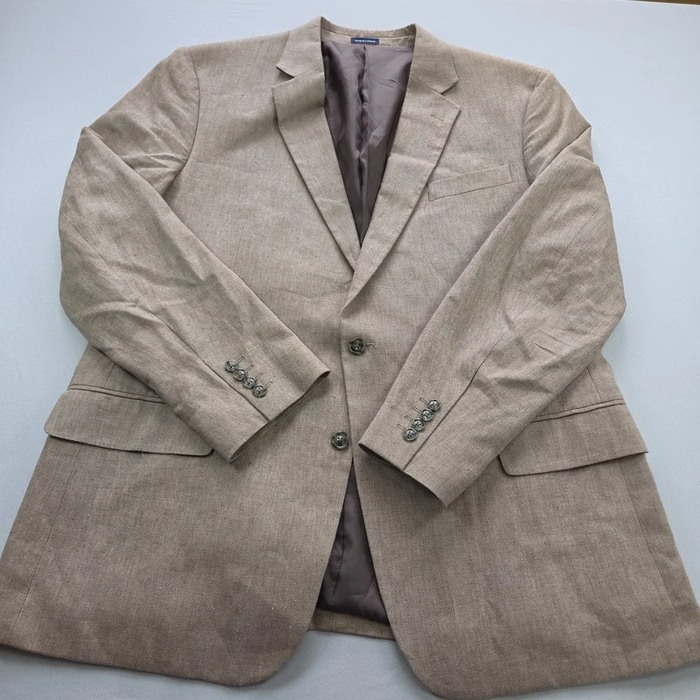Stafford Men's Classic Fit Tan Linen Blend 2-Button Sport Coat Blazer 48R NWOT